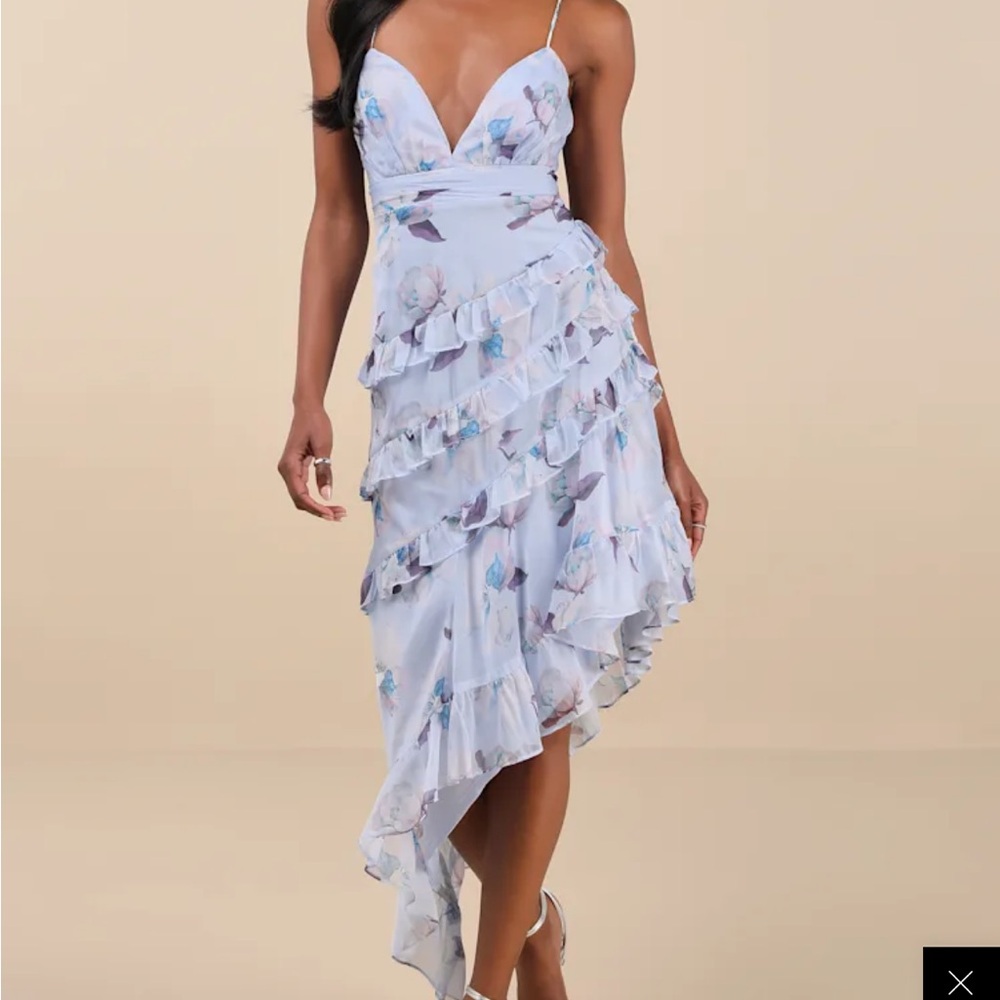 Lulu's Blue Floral High Low Dress